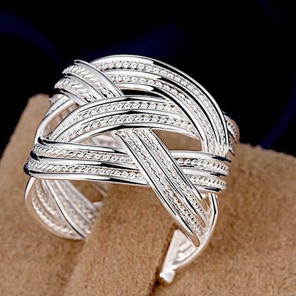 Sterling Silver Braided Cuff Bangle Matching Ring Set - Picture 4 of 6
